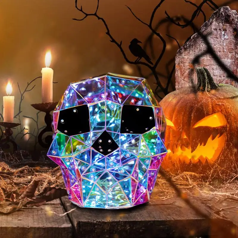 LED Light Rainbow Skull Night Light Halloween Decor Colorful LED Skull Halloween Lighting Creative Long Lasting Skeleton Lamp