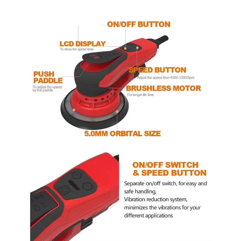 Orbital Sander Brushless Machine 150mm Power Sander Power Tools Polisher Sander Grinding Machine 350W Electric Obm 1.4