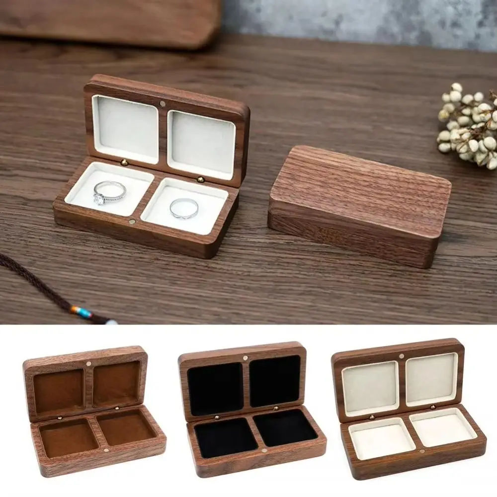 Wooden Couple Ring Box Large Capacity Double Seat Earring Ring Case Display Holder Jewelry Organizer Ring Bearer Box