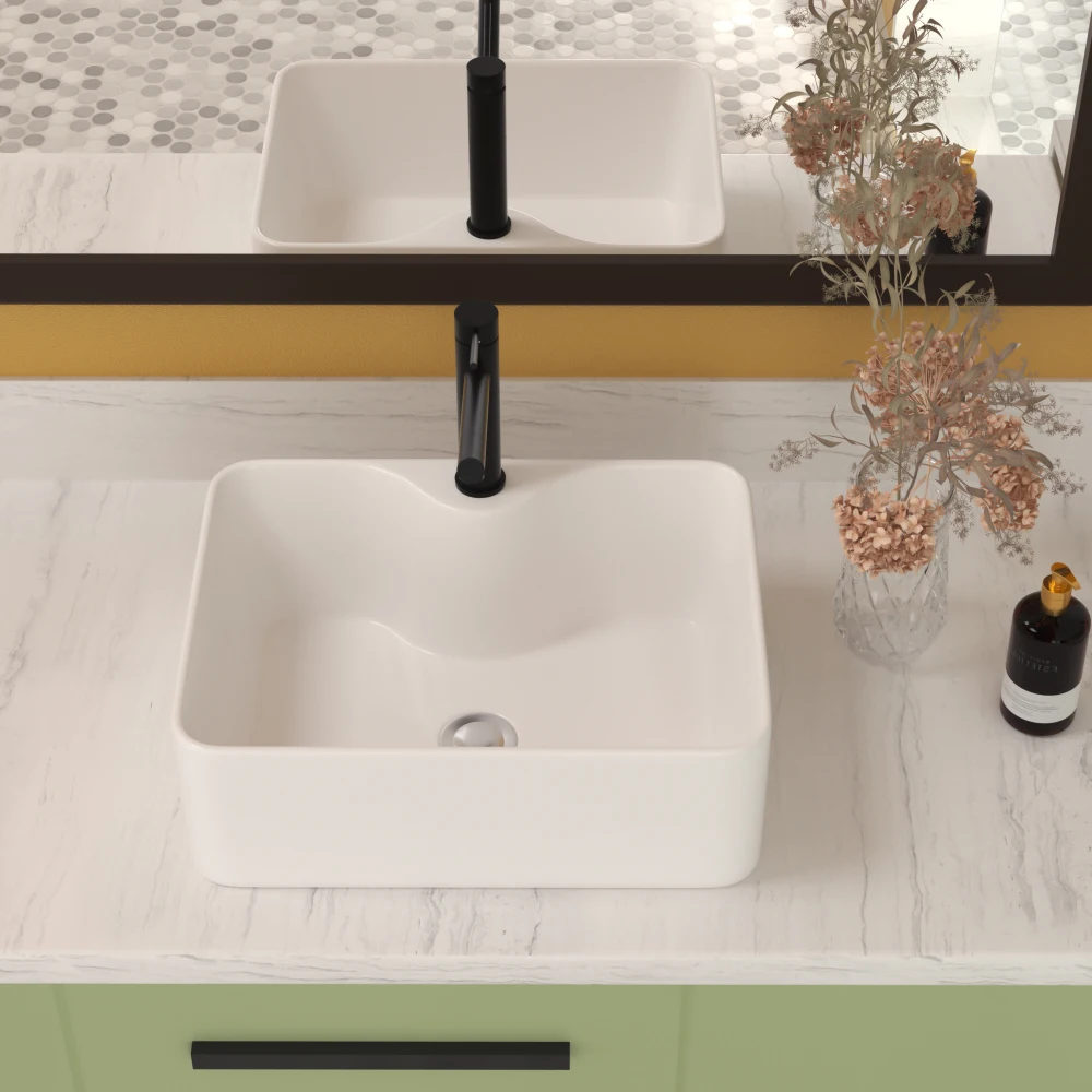 

16"x12" White Ceramic Rectangular Vessel Bathroom Sink