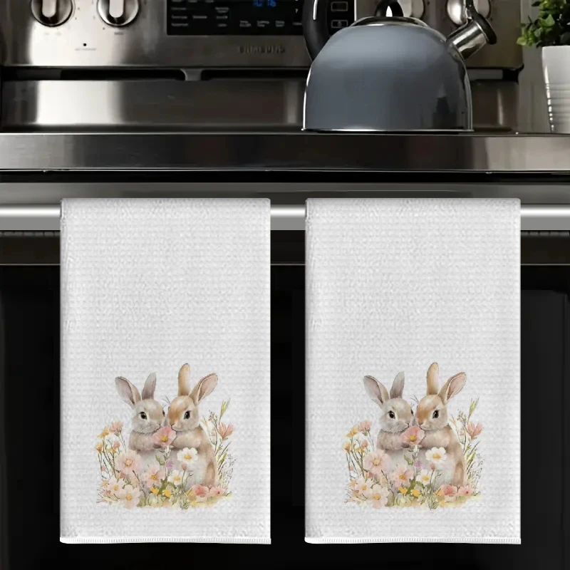 2Pcs, Easter Sweet Bunny Kitchen Towels, 40Cm*60Cm Towel Set, Best Kitchen Towels, Super Absorbent Soft Cleaning Cloth, Cooking and Baking Tea Towels, Hand Towels, Cleaning Cloths, Dishcloths, Kitchen Decorations, Living Room Decorations, Kitchen Essentials, Home Essentials