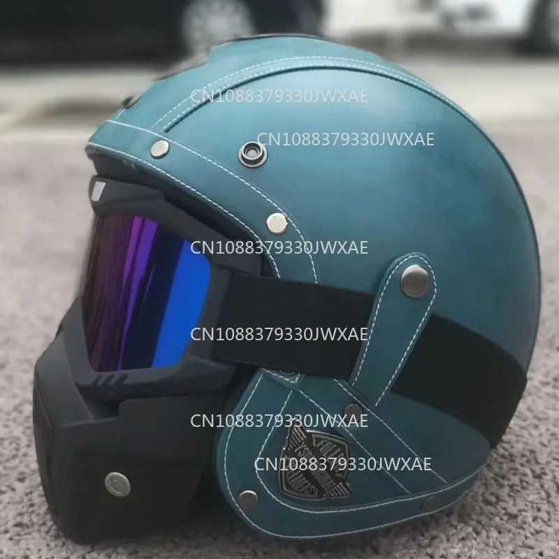 Open Face Helmet Summer Retro Motorcycle Helmet DOT Handmade leather Helmet Capacete De Casco Vintage Casque Vintage Motorbike