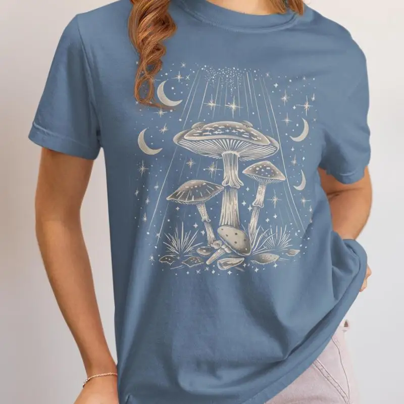 تي شيرت فطر غامض مرحلة القمر الروحي مخدر الهبي ملابس بوهو الأعلى #1
