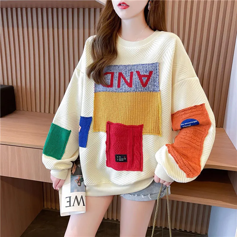 Embroidery Hoodie Women Spring and Autumn 2024 New Loose Plus size women clothing Student Mid-Length Top Thin Outerwear