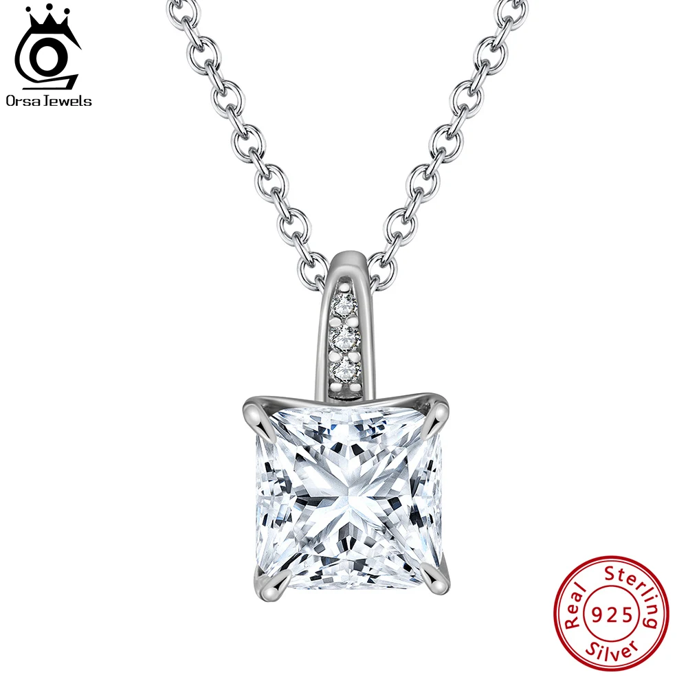 

ORSA JEWELS Square Clean CZ Zirconia Clavicle Necklace 925 Sterling Silver For Women Shiny Wedding Fine Jewelry Wholesale LZN15