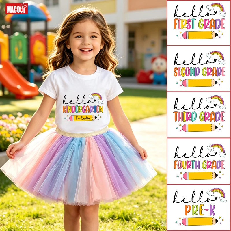 Back To School Girls Dress Outfit Custom Hello Pre-K Kindergarten Girls Preschool Girl First Day School Photography Personalized