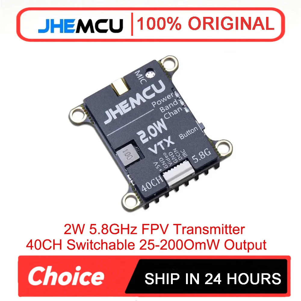 JHEMCU 2W 5.8GHz FPV Transmitter 40CH Switchable 25-2000mW Output, 2-6S 30.5x30.5mm w/ Current Sensor for RC Airplane Long Range
