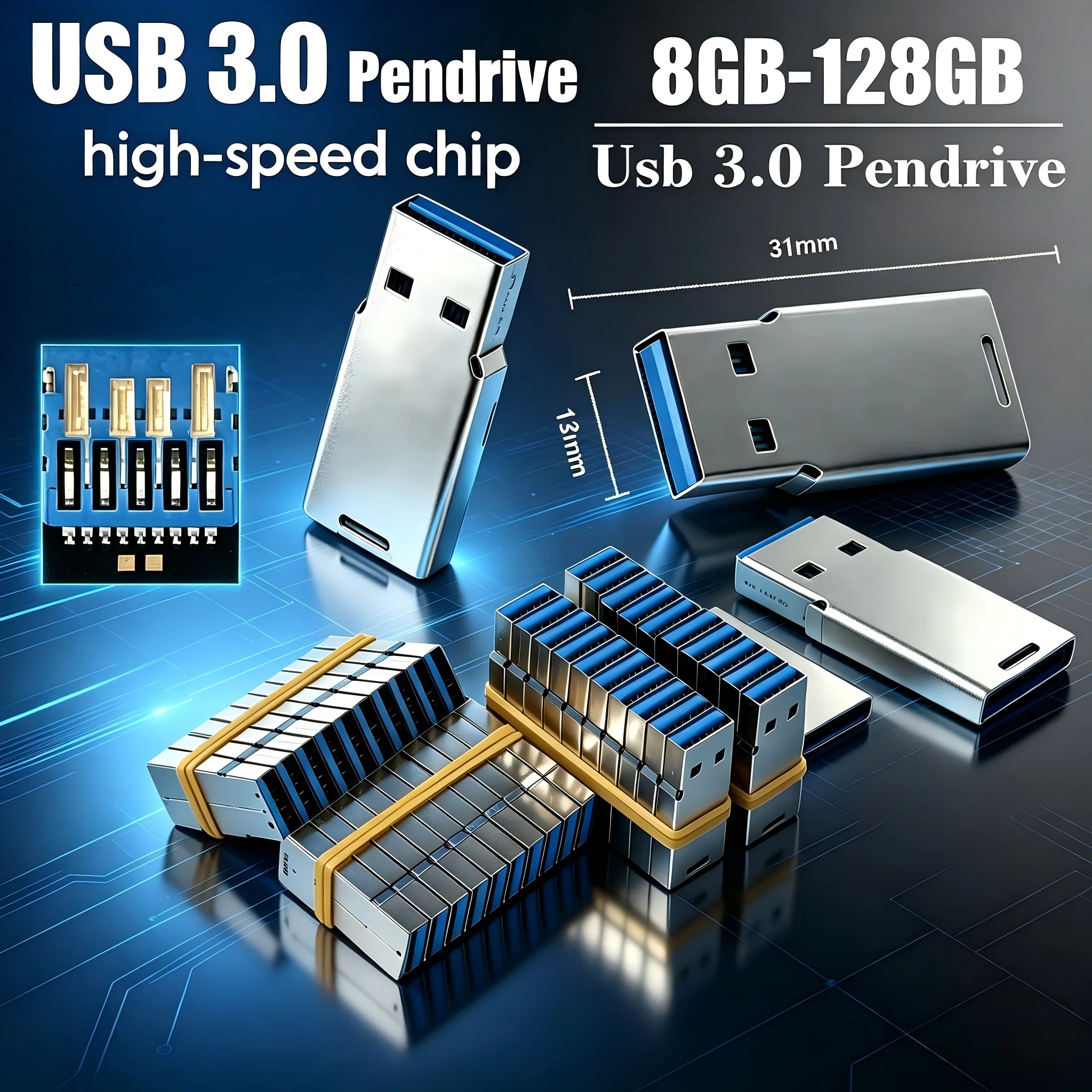 Wholesale chip Plug and play USB 3.0 High speed memory flash 4gb 8G 16GB 32GB 64GB 128G usb U disk semi-finished chip pendrive