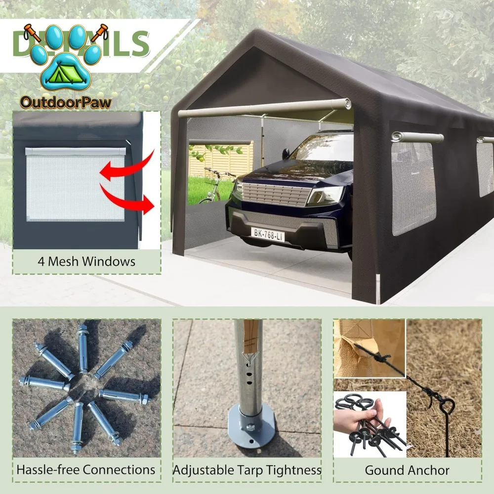 10x20 ft Carport Heavy Duty with Roll-up Sidewall and Ventilated Windows with Removable Sidewalls,Outdoor Portable Garage