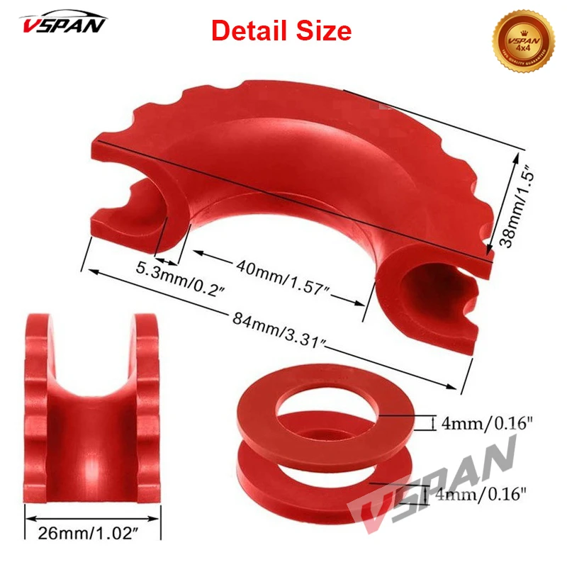 Red D-Ring Shackle Cover 2Pcs Shackle Isolators & 4Pcs Washers Kit Fits for 3/4'' 5/8''Shackles Gear Design Rattling Protection