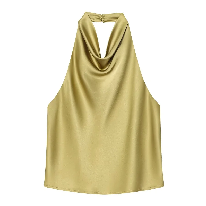 MUJER 2025 Halter Tops voor Vrouwen Zwart Satijn Backless Top Vrouwelijke Roze Zomer Strand Top Vrouw off Schouder Hemdje Top Vrouwen
