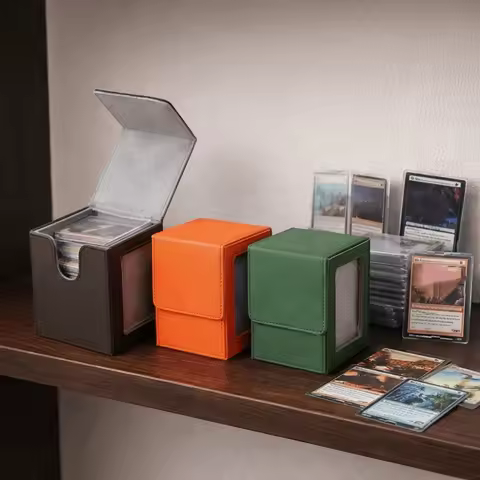 PU Window Collection Box Moisture-proof Magnetic Closure Card Deck Box with Lid Stain-resistant Trading Card Storage Box