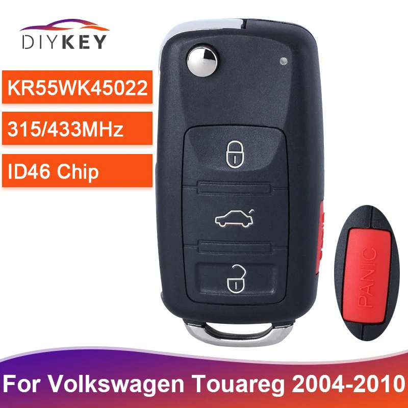 DIYKEY 4 Buttons KR55WK45022 For Volkswagen VW Phaeton Touareg 2002-2009 315/433MHz ID46 Chip Smart Key Remote Fob 3D0959753AK