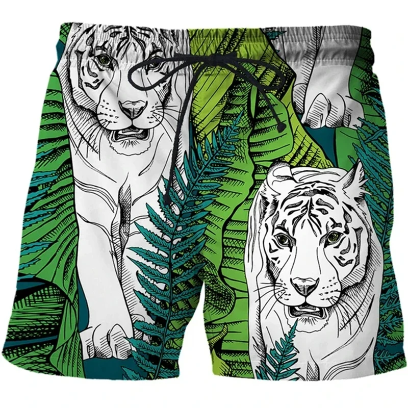 2024 Summer Men's Tiger Graphic Beach Shorts 3d Print Streetwear Short Pants Summer Outdoor Casual Oversized Hawaii Swimsuit 4XL