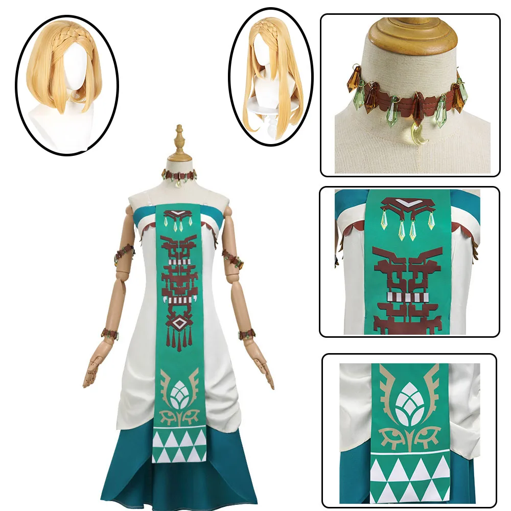princess zelda tears of the kingdom dress Princess Costume - Game Cosplay Costume Dress Set with Accessories