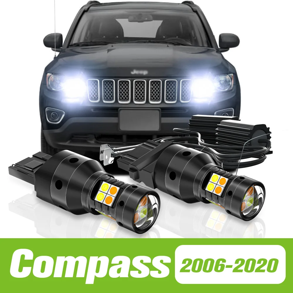 

2pcs For Jeep Compass MK MP 2006-2020 Dual Mode LED Turn Signal+Daytime Running Light DRL 2010 2011 2012 2013 2014 Accessories