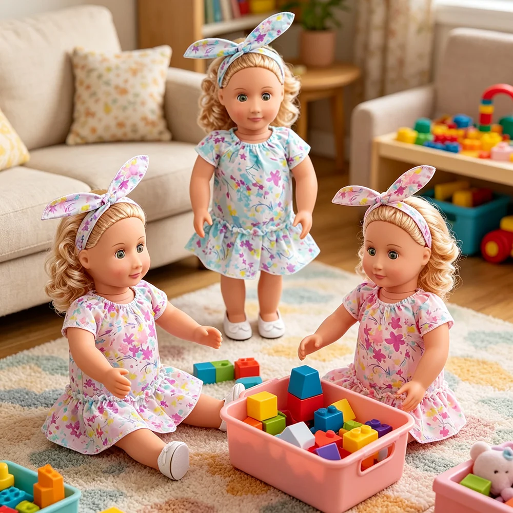 

18 inch doll girl floral dress with matching headband suitable for 18 inch doll clothing doll fashion floral dress doll accessor
