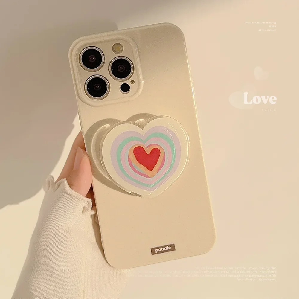 rainbow Love art Minimalism Bracket shell Phone Case For iPhone 16 15 14 13 12 11 Pro Max 16 Plus Case Cute Retro Cartoon Cover