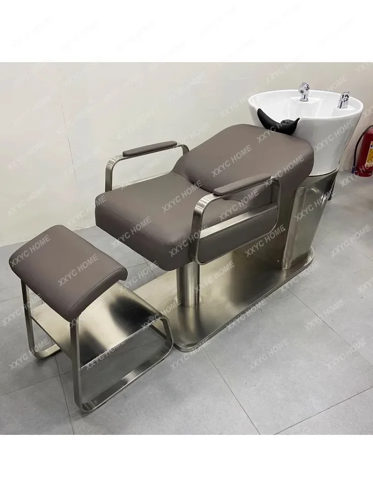 Net Hair Saloon Dedicated Stainless Steel Hairdressing Flushing Bed Lying Half Hair Salon Ceramic Basin