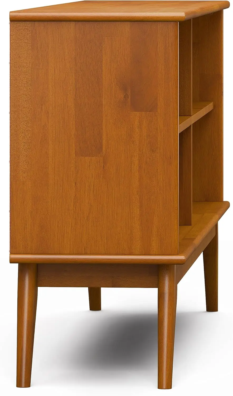 Draper Solid Hardwood 30 Inch X 64 Inch Mid  Modern Low Bookcase In Teak Brown For The Living Room, Study Room And Office