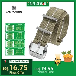 San Martin Nylon Watch Strap Quality 20mm Watchband Elastic Self-Made Logo Pin Buckle Solid Loops Durable Sweat Absorbent BD0004