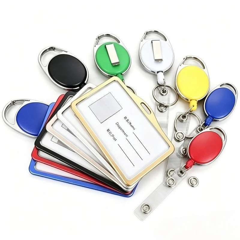 Retractable Badge Reel Keychain ID Pass Card Holder Clip Key Ring Retractable ID Tag Working Permit Case Office Supplies