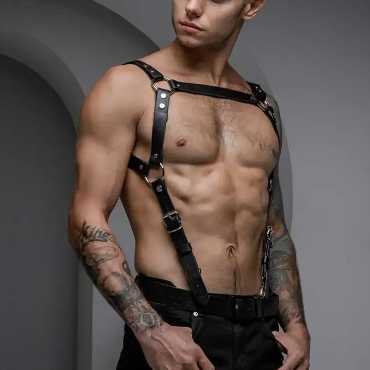 Men Leather Suspenders Belt Body Bondage Straps Fashion Adjustable Braces Suspender With Punk Harness Belts Exotic Accessorie