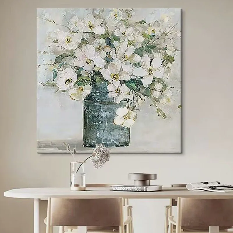 

Modern Abstract Simplicity White Flowers Pure Hand Drawn Oil Painting Living Room Dining Room Decoration Painting Sofa Backgroun