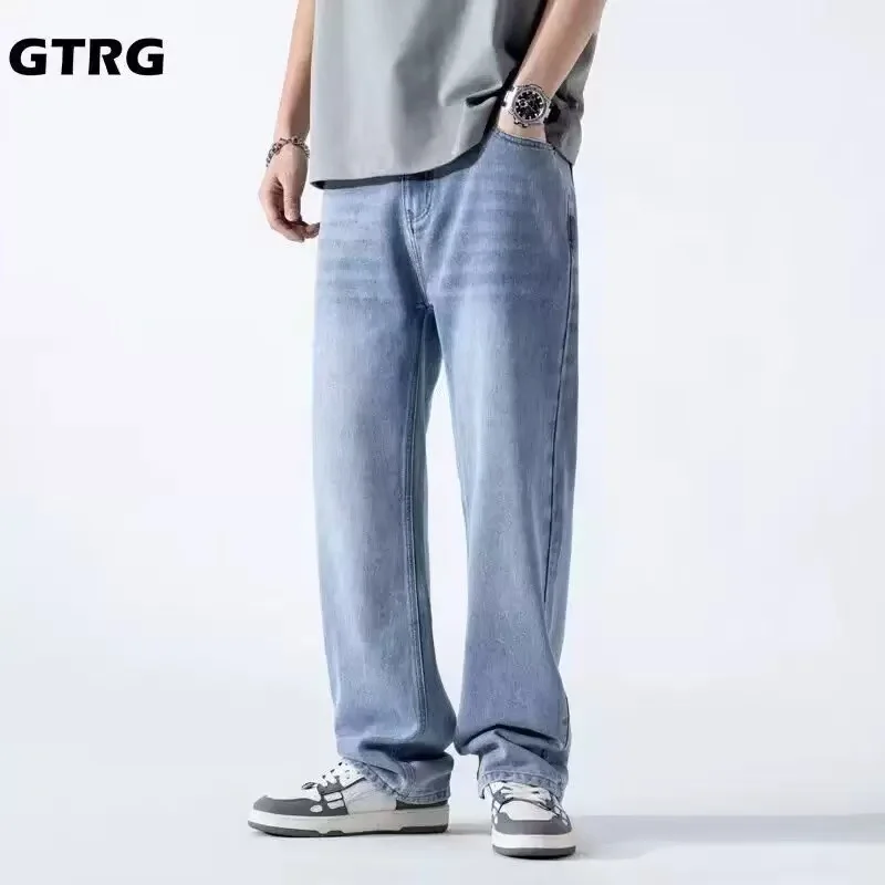 

Мужские прямые джинсы в корейском стиле, весна-лето 2024, модные универсальные свободные тонкие потертые уличные брюки в стиле ретро, 4 цвета