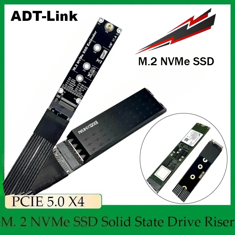 ADT-Link PCIE 5.0 X4 Gen5 M.2 NVMe SSD Riser Adapter M.2 M Key 128Gbps Extension Cable Supports 22110 2280 Solid State Drive Ssd