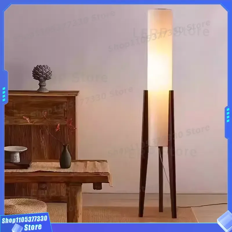 Nordic Retro Floor Lamp Modern Japanese Style LED Light Black Walnut Living Room Bedroom Decoration New Chinese Atmosphere