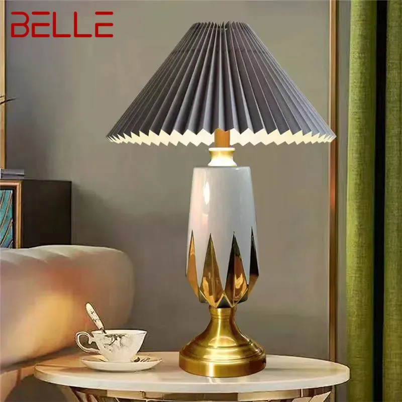 

BELLE American Retro Table Lamp French Luxury Living Room Study Villa Hotel Bedroom LED Bedside Desk Light