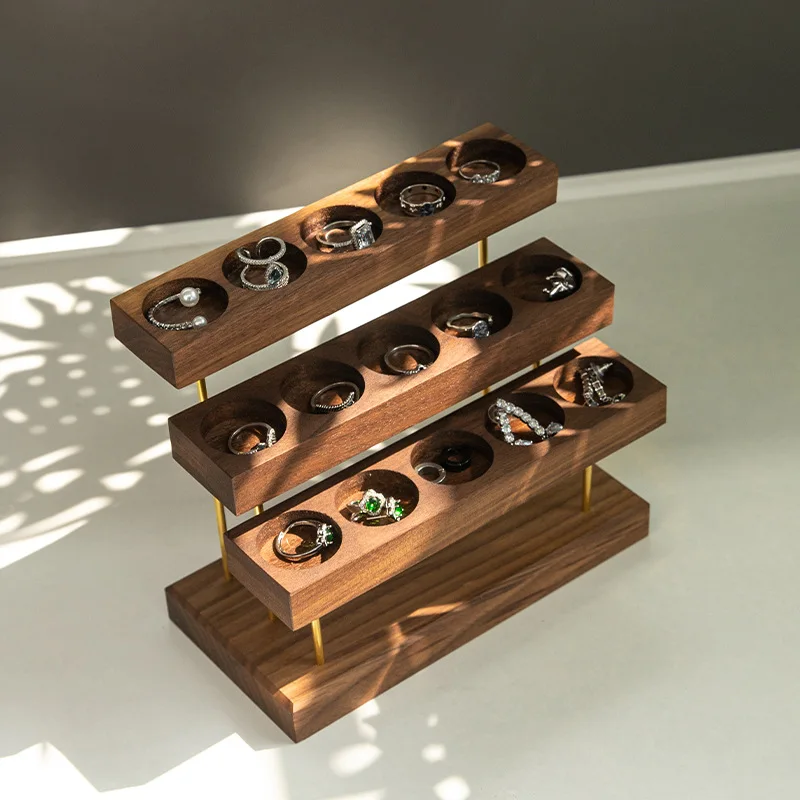 

Walnut Wood Jewellery Stand Creativity 3 Layer Jewelry Holder Women Ring Earrings Display Shelf Exhibitor Organizer Supplies
