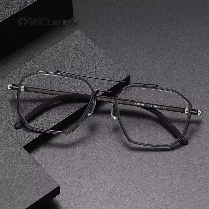 

Large Square Glasses Frame for Men women Screwless Ultralight Acetate Titanium Fashion Prescription Eyeglasses Eyewear Gafas