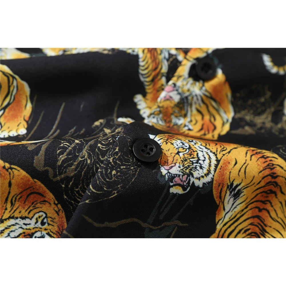 Dark Icon Tiger Print Street Fashion Men\'s Shirt 2023 Summer Polo Shirt Thin Material Hawaiian Shirt