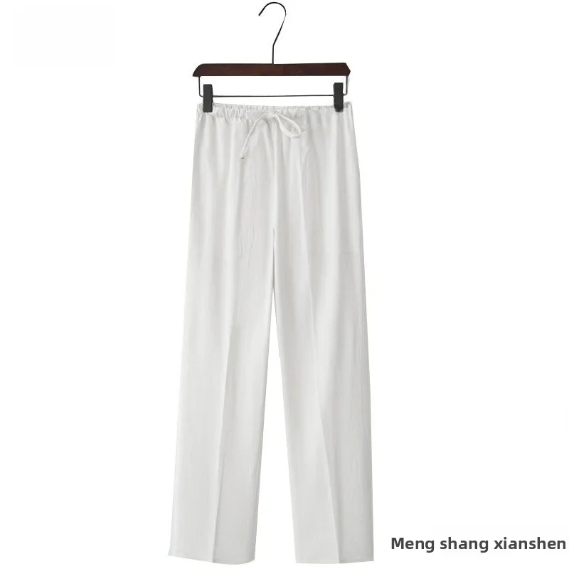 

Свободные льняные брюки большого размера, прямые, из хлопка и льна, для тай-чи и кунг-фу, мужские, удобные, дышащие, осенние
