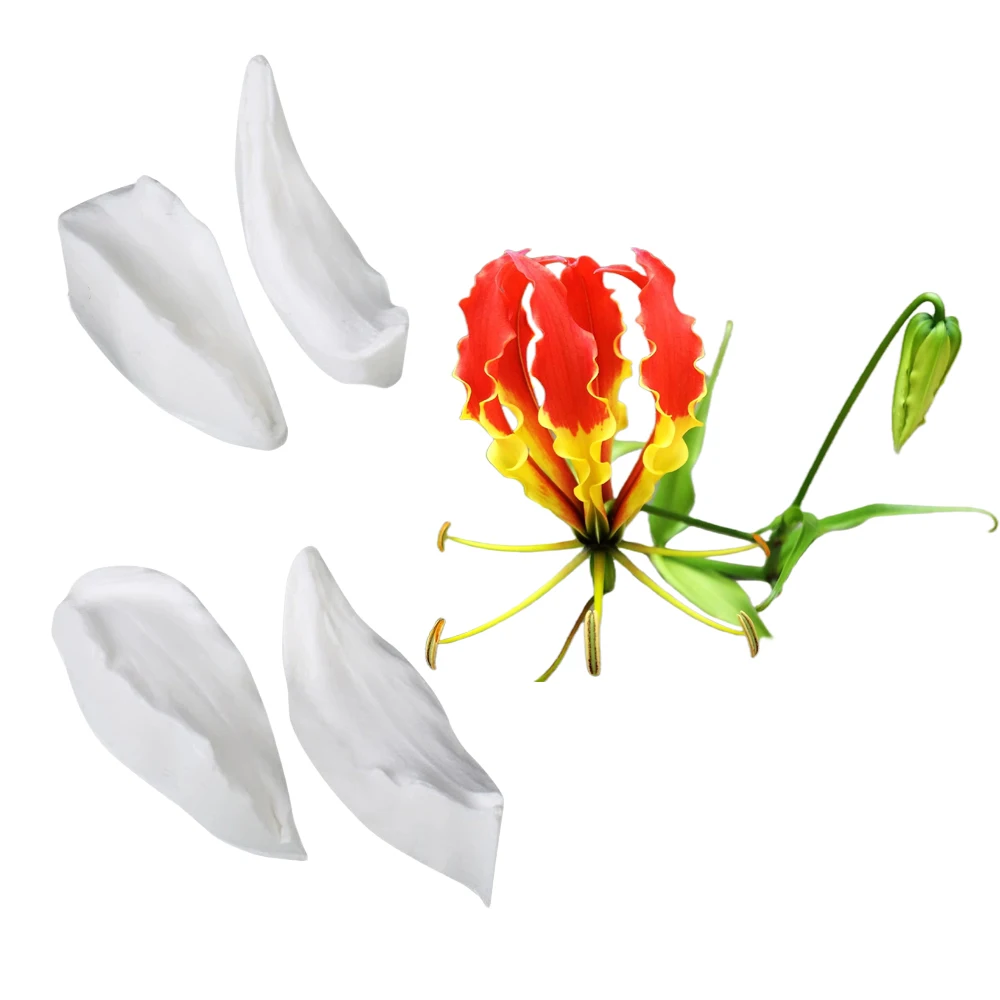 4PCS Gloriosa Lily Petal Flower Veiners Silicone Form for Baking Cake Decorating Tool Fondant Sugar Handmade Moldes Repostería