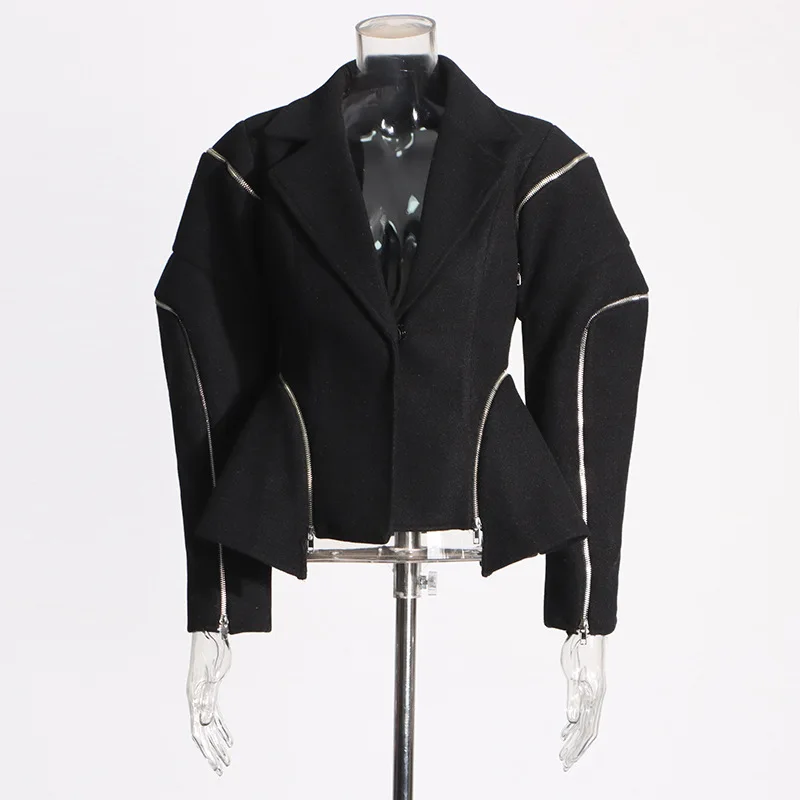 2025 New Women's Structured Blazer - Asymmetric Design, Zipper Panel Detail & Waist-Cinching Slim-Fit