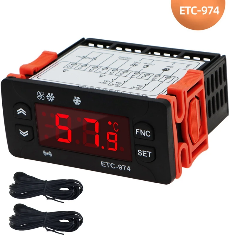 2X ETC-974 Digital Temperature Controller Microcomputer Thermostats Thermostat Refrigeration Alarm 220V NTC Sensor