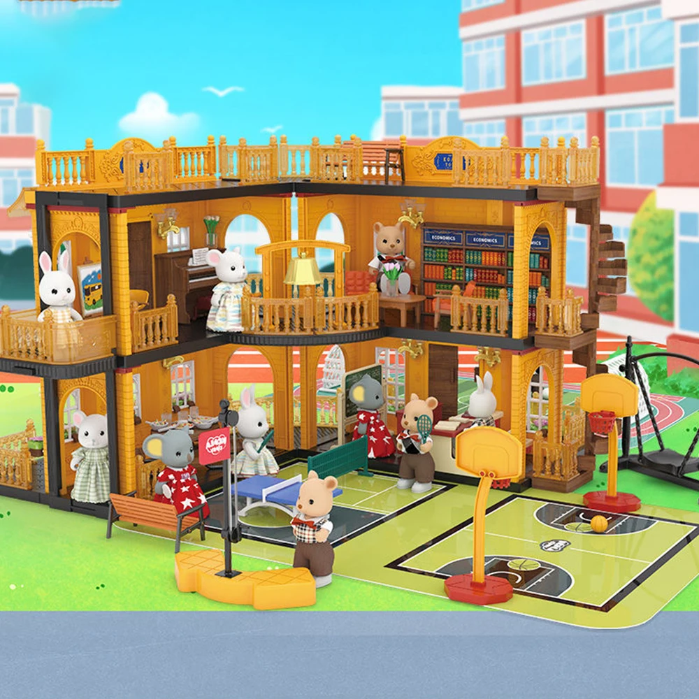 Koala Thị Trấn Xe Buýt Trường Học Thu Nhỏ Các Mặt Hàng Mô Hình Sân Chơi Ngôi Nhà Búp Bê Đồ Nội Thất Rừng Gia Đình Bóng Đá Trẻ Em Động Vật Đồ Chơi Cho Cô Gái Món Quà