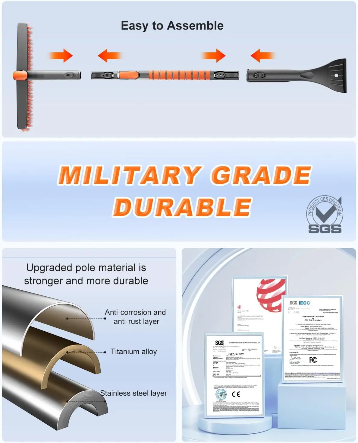 Upgraded Extendable Snow Brush with 360° Pivot Head - Military-Grade Ice Scraper for Car Windshield Cleaning