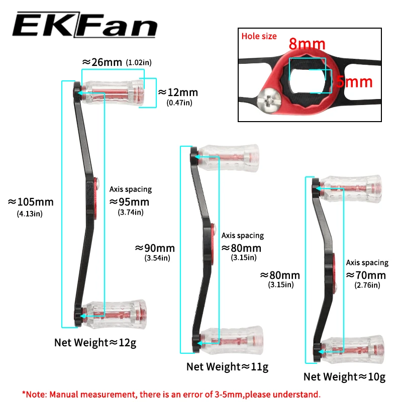 EKFan 80/90/105mm Baitcasting-Angelrolle 7*4/8*5 Universalgelenk mit Acrylknopf Ultraleichter 10g Köderrollengriff – Detail 5