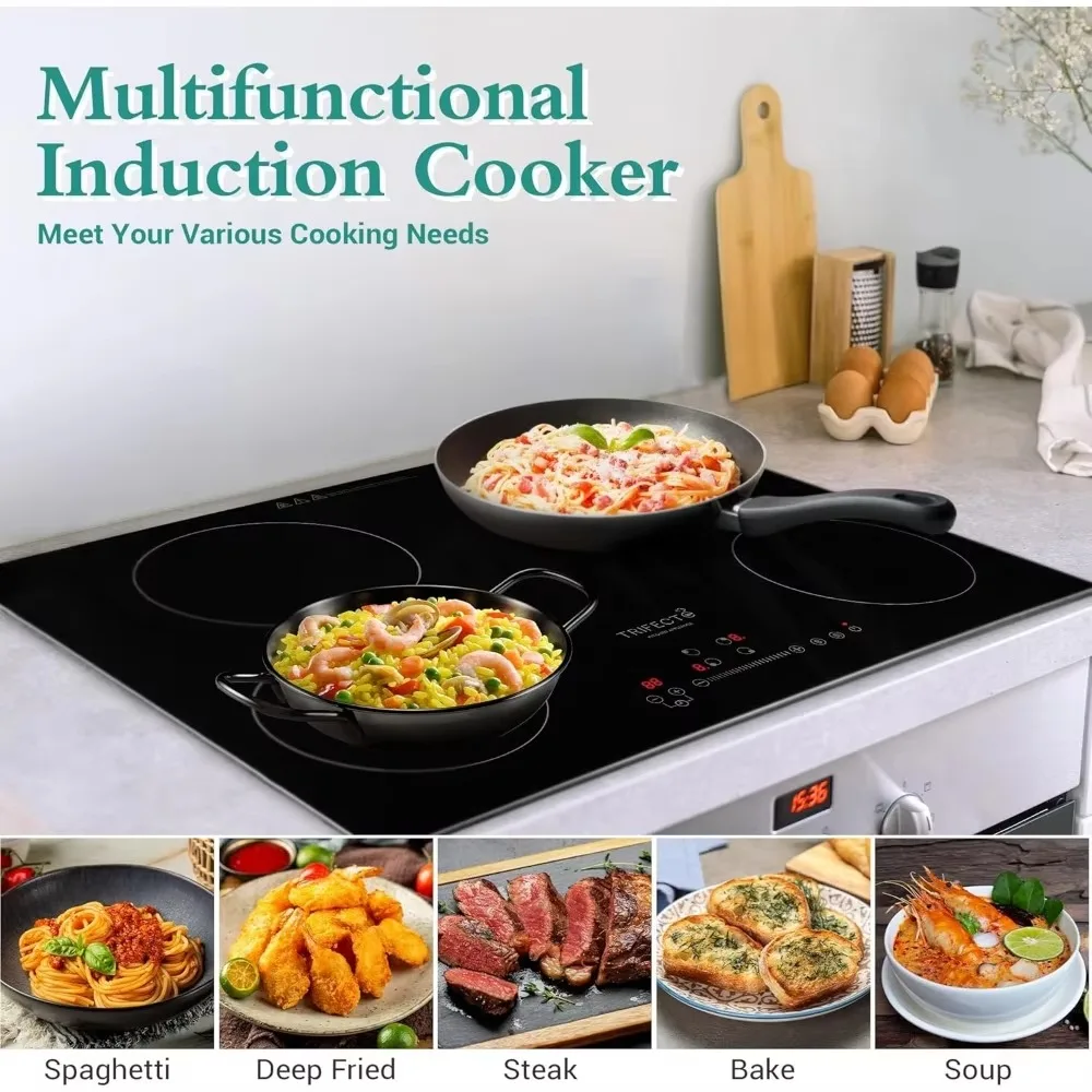 30In Electric Induction Countertop w/4 Power Boost Burners, 240V 5200W Built-in Electric Induction Burner w/Sensor Touch Control