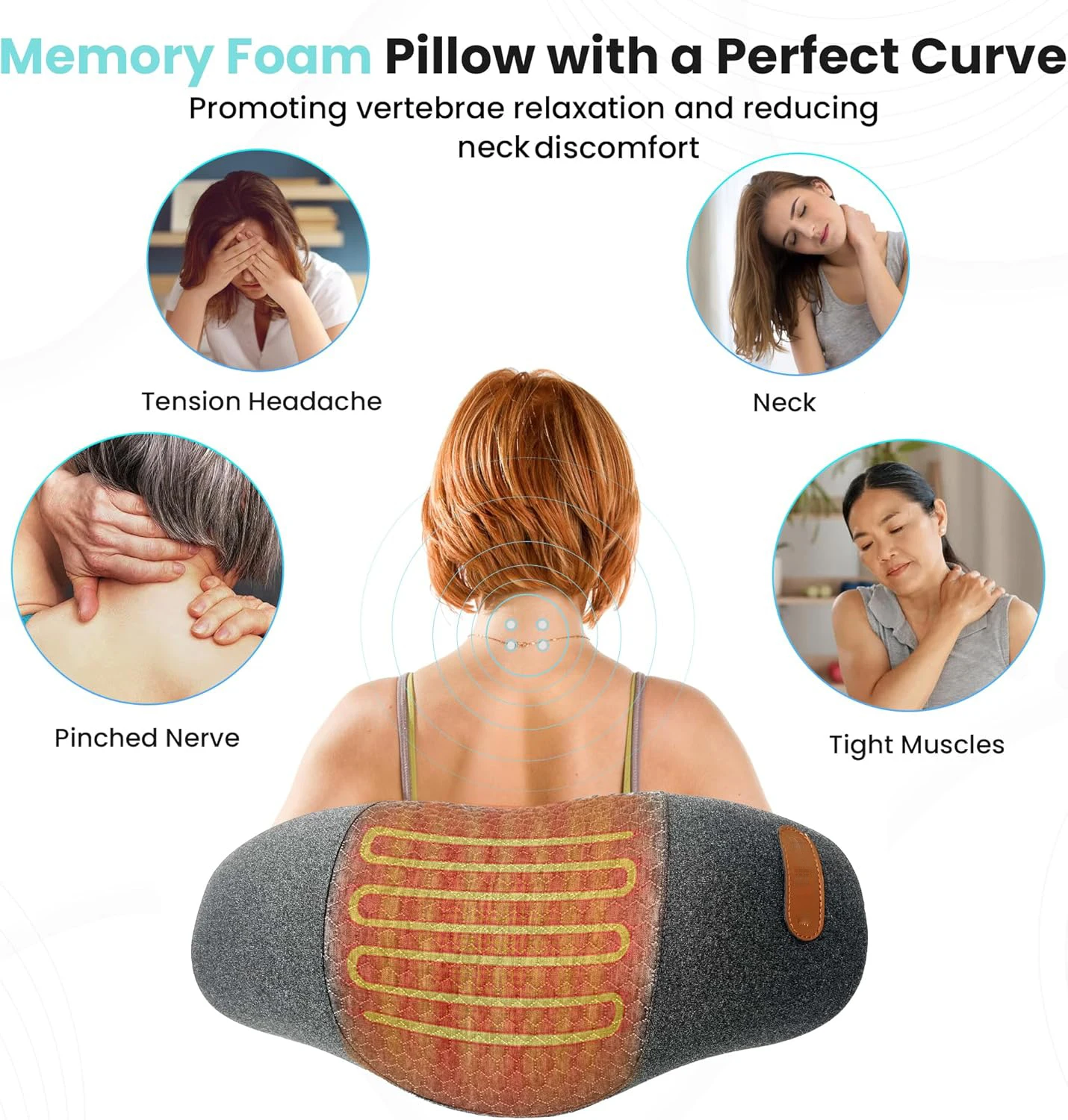 Neck Support Pillow Ergonomic Cervical Roll Memory Foam Pillow Sleep Enhancing Cervical Massage Pillow Cervical Traction Device