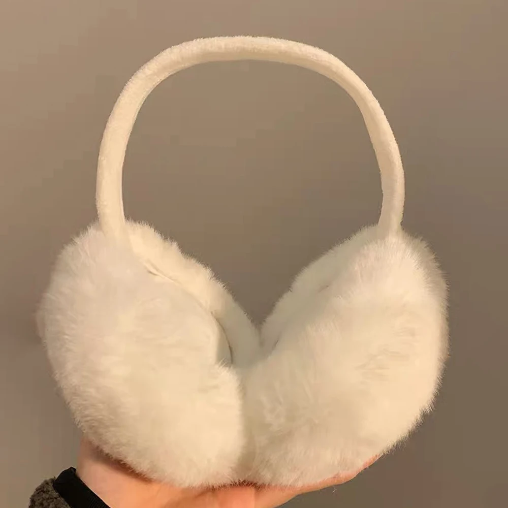 Winter Warm Earmuffs White Suede Plush Earmuffs for Women Foldable Soft Thicken Earmuffs Cute Simple Earlap Accessories Earmuff