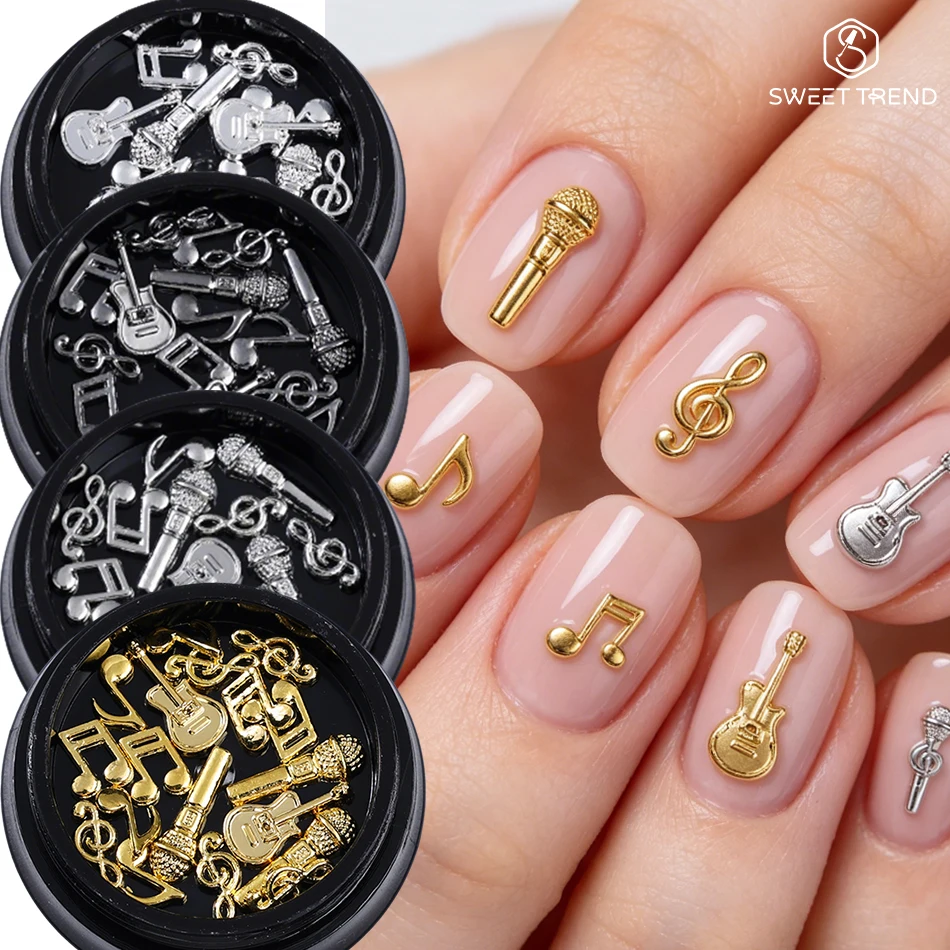 1/4 Bottle Metal Nail Decoration Gold Silver Music Symbol Microphone Design Nail Charms DIY Manicure Accessories Nail Supplies