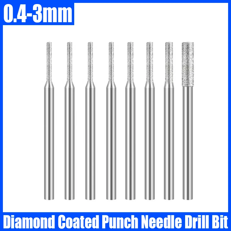 10PCS 0.4-3mm Diamond Coated Tipped Drill Bit Punch Needle A Needle Grinding Head Needle For Jade/Metal/Jewellery/Tile/Glass