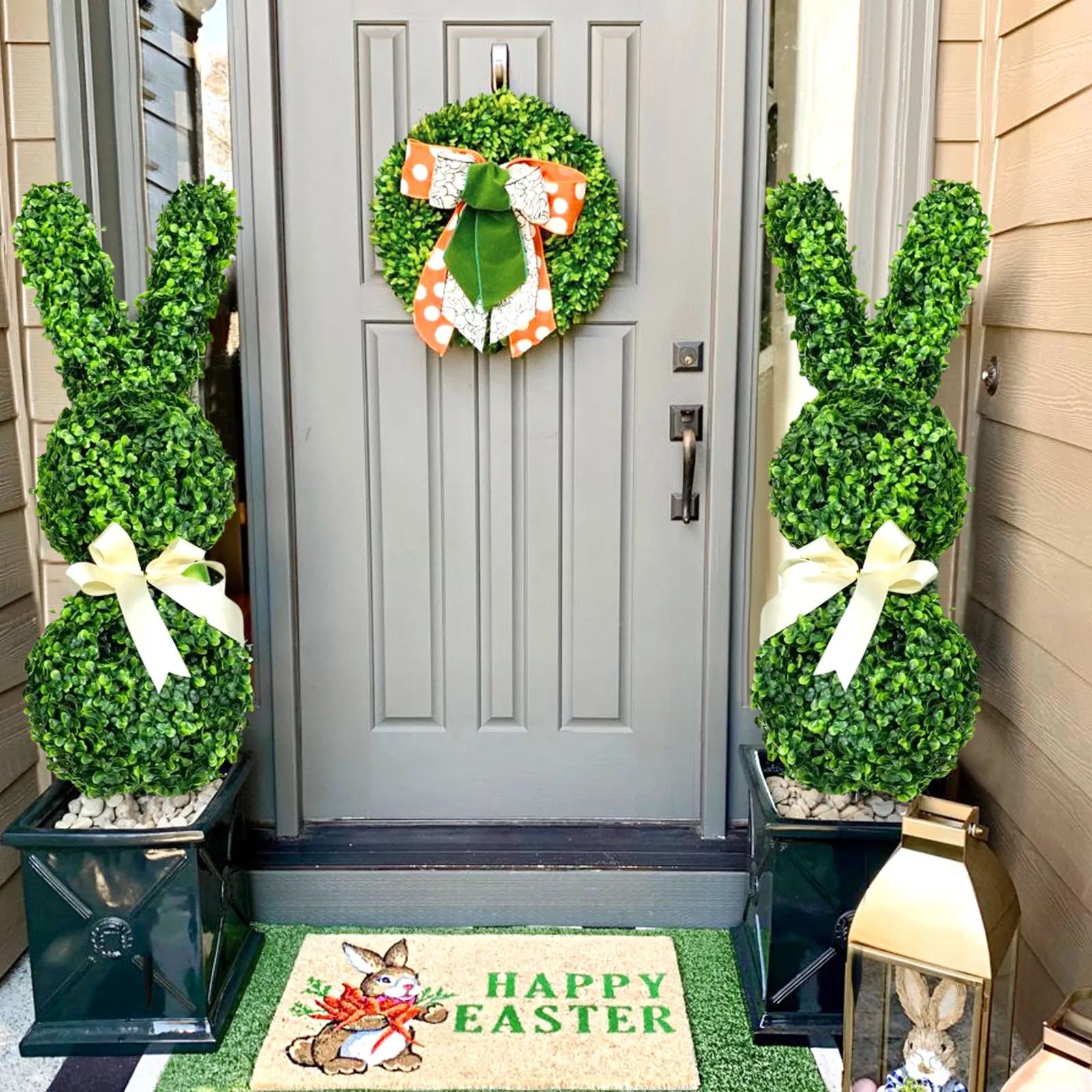 

Artificial Bunny Topiary Green Easter Rabbit Topiary Tree Faux Greenery Bunny Plant for Easter Springtime Porch Patio Decor