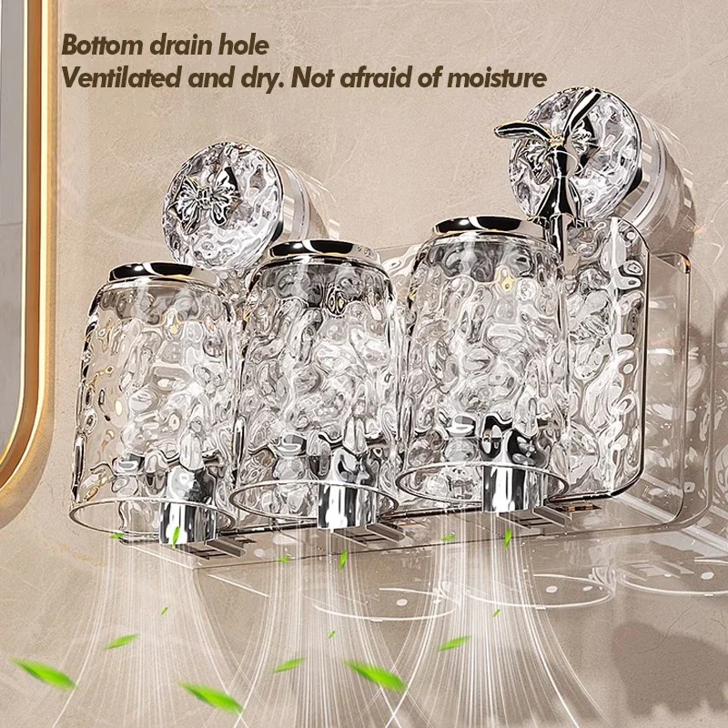 حامل فرشاة أسنان الحمام مع نمط الجليدي الحائط غير مثقب شفط كأس تخزين الرف فرشاة الأسنان مجموعة تخزين الرف #4