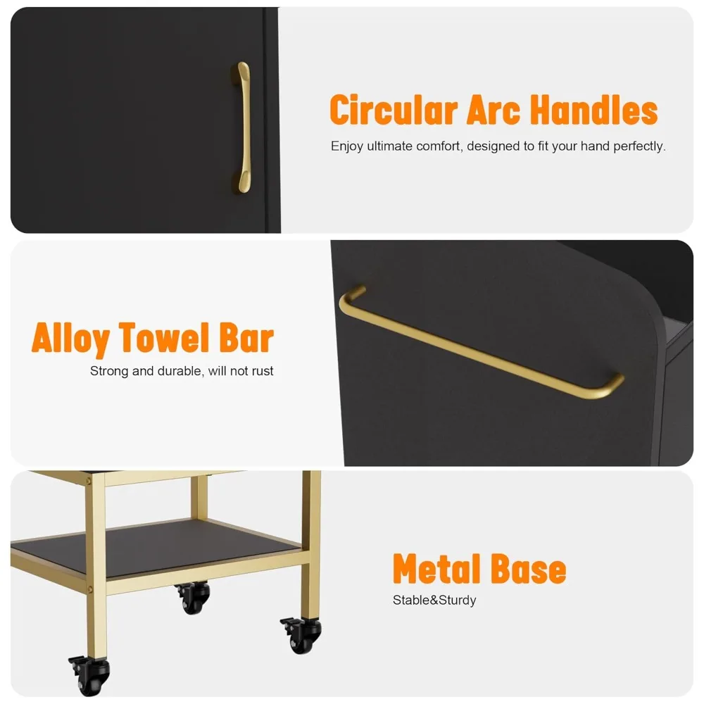 محطة مصفف شعر دوارة سوداء مع سطح زجاجي وخزانة تخزين قابلة للقفل لصالونات التجميل #5